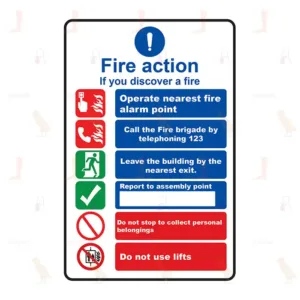 Fire Action Sign With Symbols Building With Lift VersionFire Action Sign With Symbols Building With Lift Version