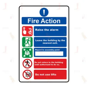 Fire Action Sign With Symbols
