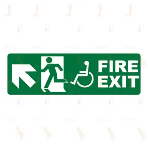 Fire exit with Disabled symbol arrow UP left