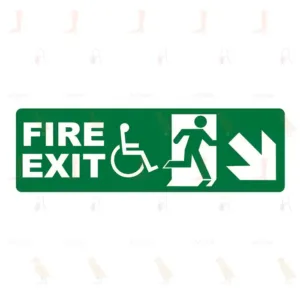 Fire exit with Disabled symbol arrow down RIGHT