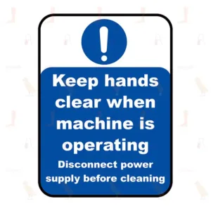 Keep hands clear when machine is operating