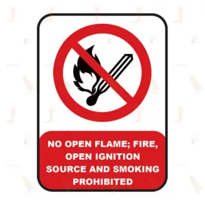 NO OPEN FLAME; FIRE, OPEN IGNITION SOURCE AND SMOKING PROHIBITED